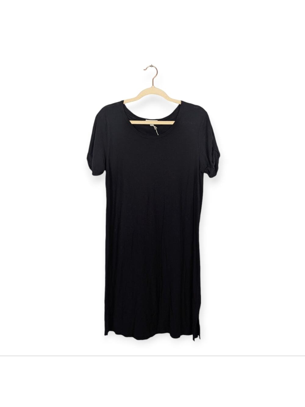 James Perse Black Slub Jersey Cuffed Sleeve Casual T-Shirt Dress